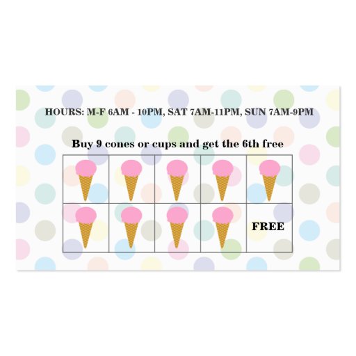 Ice Cream Shop Loyalty Rewards Business Card (back side)