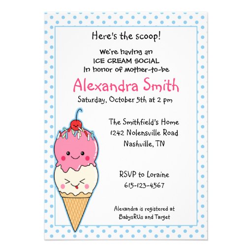 Ice Cream Social Baby Shower Personalized Invites