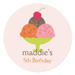 Ice Cream Sundae Birthday Favor Stickers (Pink)
