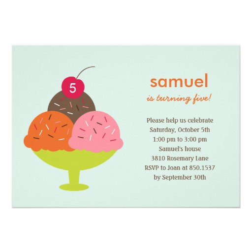 Ice Cream Sundae Birthday Party Invitation (Blue)