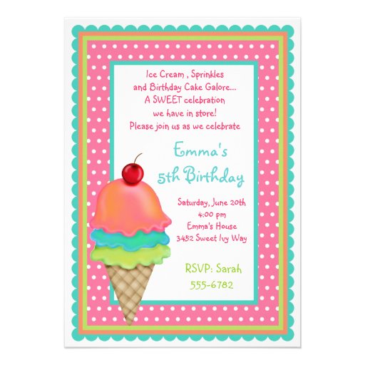 Ice Cream Treats Birthday Invitations