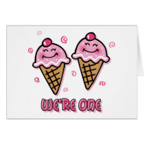 Ice Cream We're One Twin Girls Card by pinkinkart Ice Cream We're One Twin Girls Card