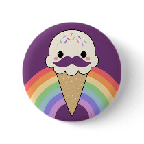Ice Cream with Mustache Pinback Buttons
