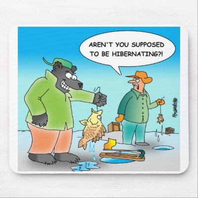 ICE FISHING CARTOON BEAR MOUSEPAD by yooper_gifts