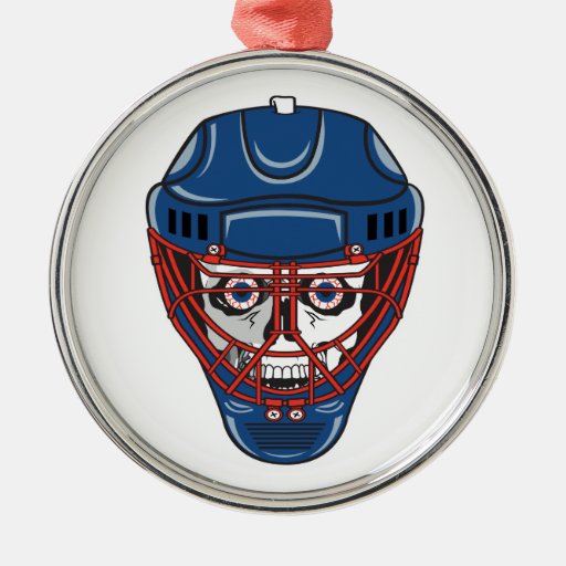ice hockey goalie mask skull design metal ornament Zazzle