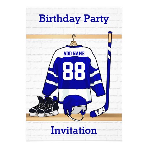 Ice Hockey Jersey Birthday party invitations (front side)