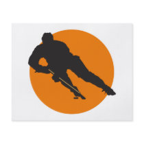 ice hockey silhouette orange circle design flyers