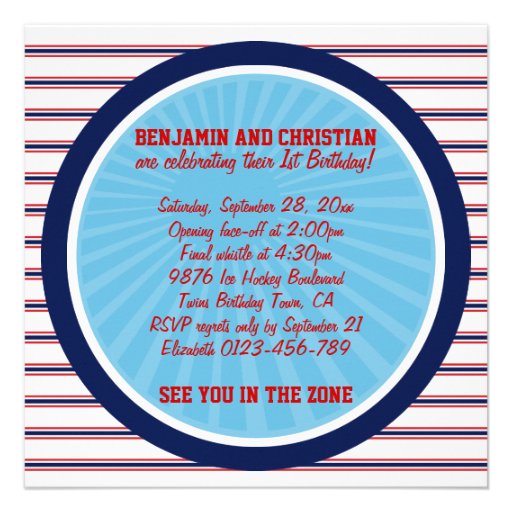 Ice Hockey Twins Jersey V2 1st Birthday Party Announcement