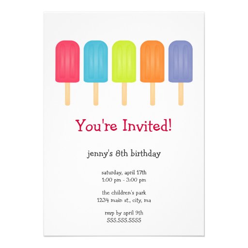 Ice Pops Birthday Party Invitations