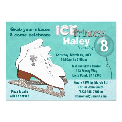 Ice Skating Birthday Invitation AQUA Ice Princess