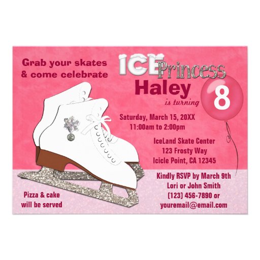 Ice Skating Birthday Invitation HOT PINK Princess