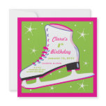 Ice Skating Birthday Invitation Pink &amp; Green