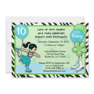 Ice Skating Birthday Invitation zebra print