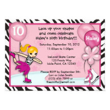 Ice Skating Birthday Invitation zebra print pink