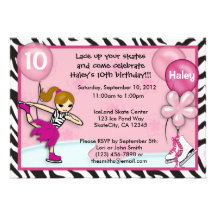 Ice Skating Birthday Invitation zebra print pink
