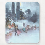Ice Skating by Moonlight Vintage Christmas Mouse Pads