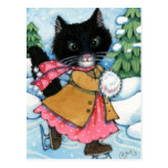 Ice Skating Cat - cute kitten Postcard postcards