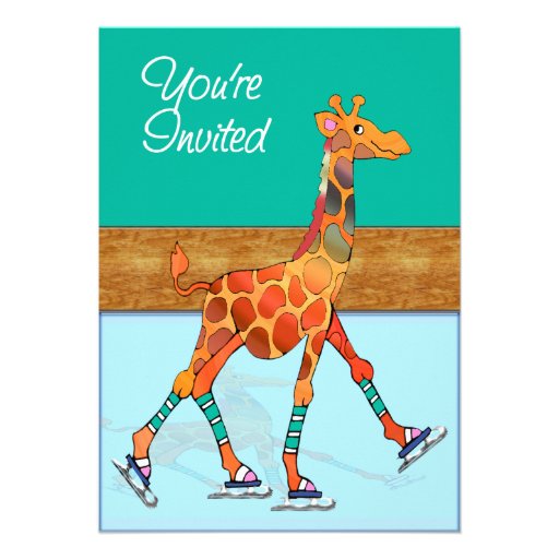 Ice Skating Giraffe at the Rink Personalized Invitations