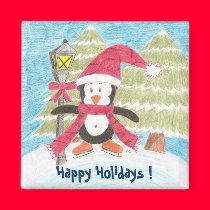ice skating penguin, Happy Holidays ! magnets