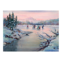 ICE SKATING & SNOWFLAKES by SHARON SHARPE posters