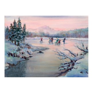 ICE SKATING & SNOWFLAKES by SHARON SHARPE print