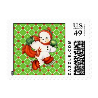 Ice Skating Snowman Postage Stamps