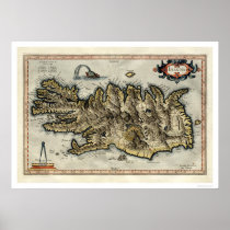 Iceland Map by Mercator Map 1595 Posters