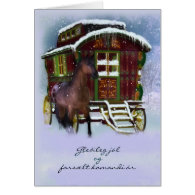 Icelandic Christmas Card - Horse And Old Caravan -