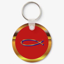 Ichthys Red-Gold Keychain by 777Images Ichthys Red-Gold Keychain