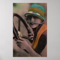 Iconic Early 20th Century Flapper Driving Car Poster