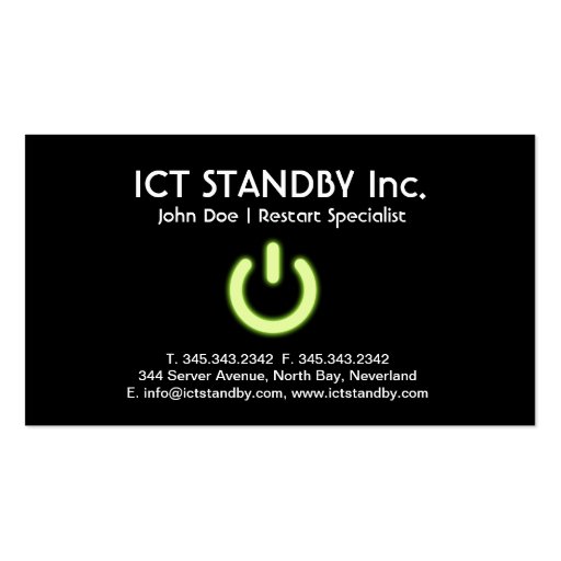 ICT cool green glow business card Standby (front side)