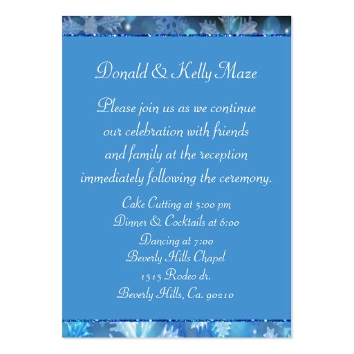 Icy Blue Winter Wonderland Wedding Business Card Template (back side)