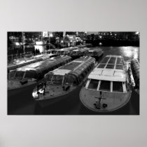 Idle Tour Boats -- Amsterdam in November BW Poster