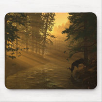deer, creek, forest, sunset, hunting, nature, desktop wallpaper, Mouse pad with custom graphic design