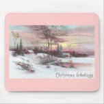 Idyllic Country Winter Scene with Pink Sunset Mouse Pad