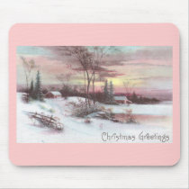 Idyllic Country Winter Scene with Pink Sunset mousepads by pinkalmond Idyllic Country Winter Scene with Pink Sunset mousepads