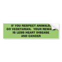 IF YOU RESPECT ANIMALS, GO VEGETARIAN.  YOUR REW.. bumper stickers