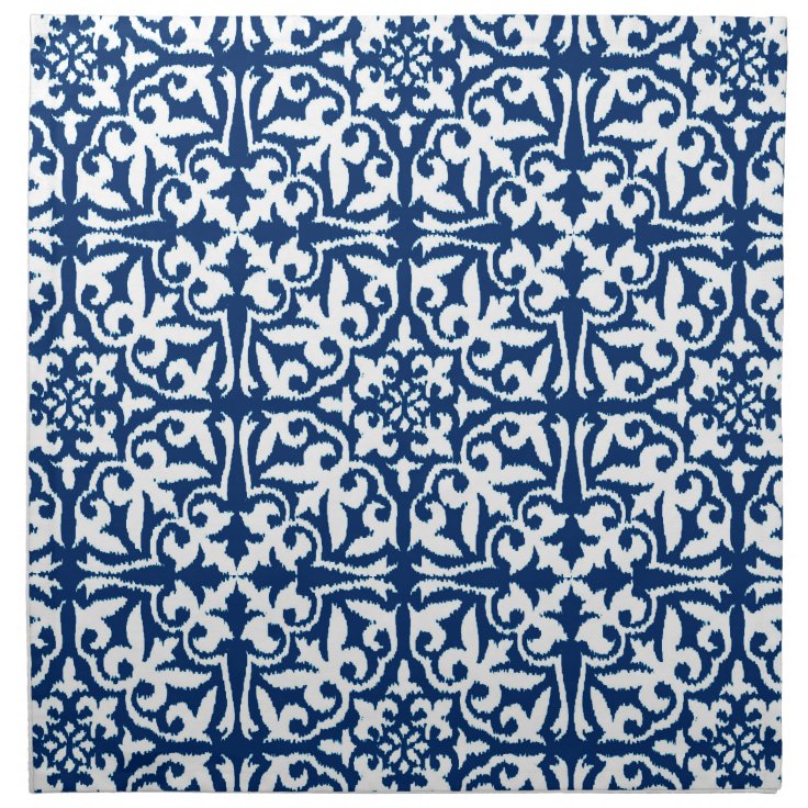 Ikat Damask Pattern Cobalt Blue And White Cloth Napkin Zazzle