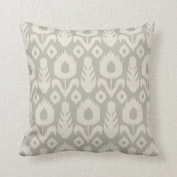 Ikat Floral Pattern Light Grey and Natural Throw Pillows