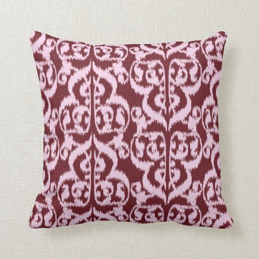 Ikat Moorish Damask - burgundy and pink Throw Pillow Zazzle
