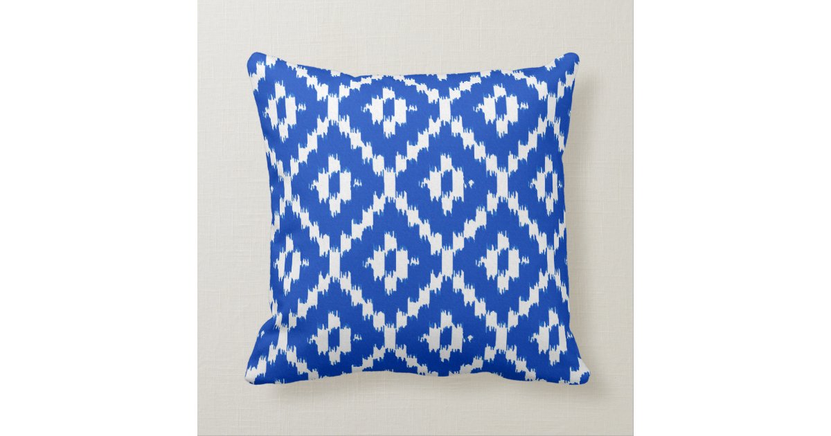 Ikat pattern - Cobalt blue and white Throw Pillow Zazzle