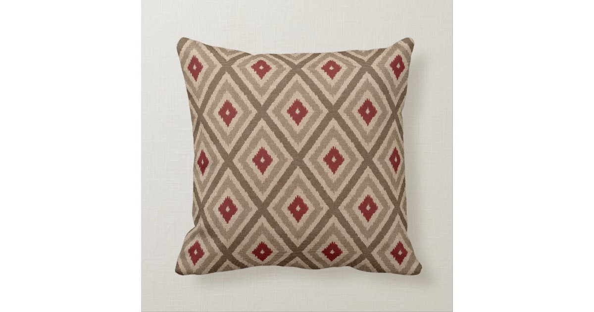 Ikat Tribal Diamond Pattern Khaki Red Tan Throw Pillow Zazzle