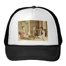 Ikebana - Beautiful Kimono Girls Arranging Flowers Mesh Hat