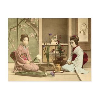 Ikebana - Beautiful Kimono Girls Arranging Flowers Post Card