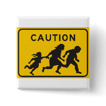 Illegal Aliens Crossing Highway Sign Pinback Button