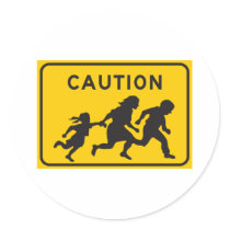 Illegal Aliens Crossing Highway Sign Round Stickers