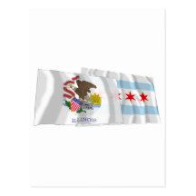 Illinois and Chicago Flags Postcards