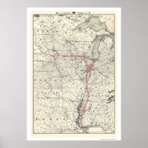 Illinois Central Railroad Map 1892 Poster