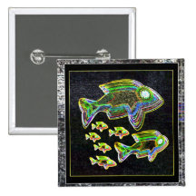 Illuminated Reflection : Fish in Flood Light Pinback Buttons