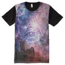illuminati, funny, nebula, cool, space, geek, eyes of providence, all-over printed panel t-shirt, unique, stars, hipster, nerd, universe, providence, men&#39;s american apparel, [[missing key: type_jakprints_panelte]] com design gráfico personalizado
